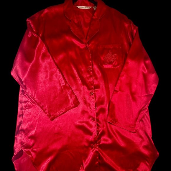 Vintage Victoria's Secret Red Satin Sleep Shirt Nightgown Large - Picture 3 of 6